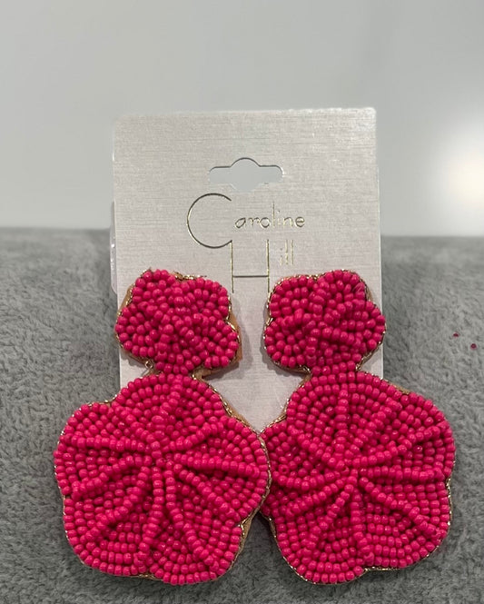 Beaded Pink Flower Earrings