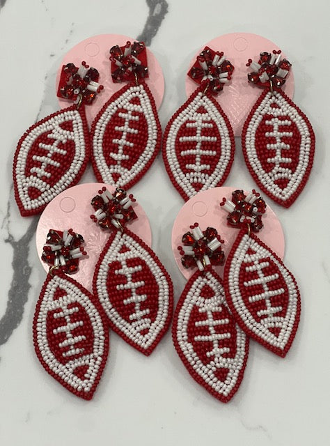 Red and White Football Earrings