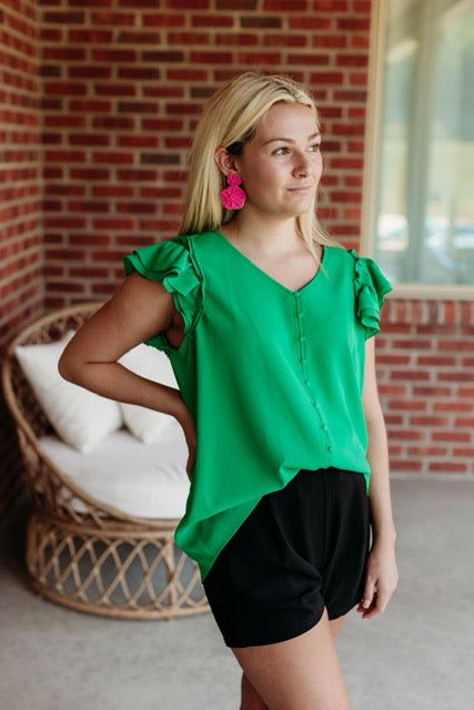 Button Down Ruffle Sleeve Top