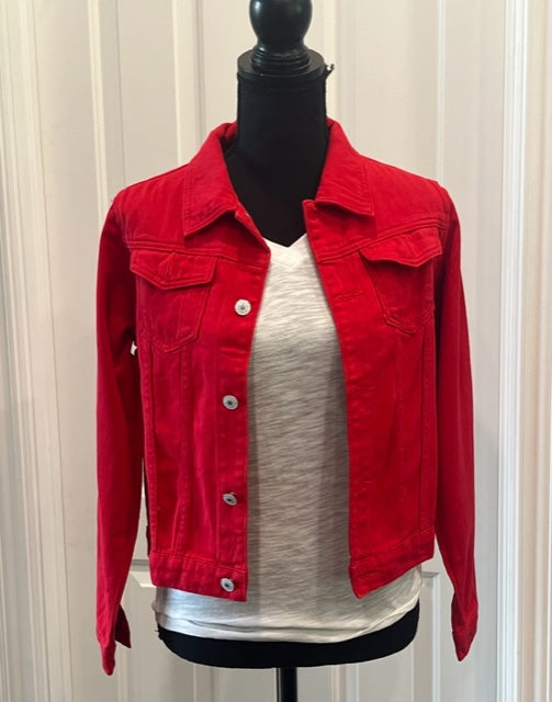 Red denim jacket