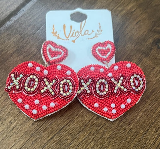 XOXO Heart Shaped Valentine Beaded Earrings