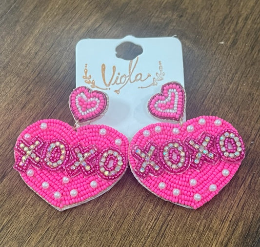 XOXO Heart Shaped Valentine Beaded Earrings