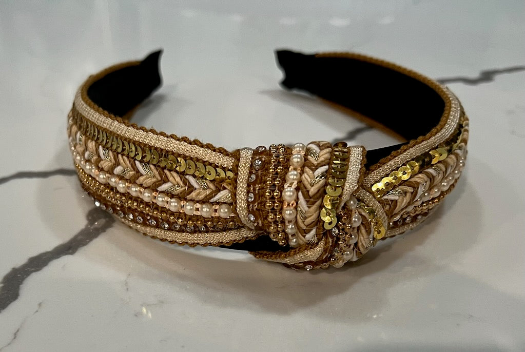 Gold Beaded Knot Headband