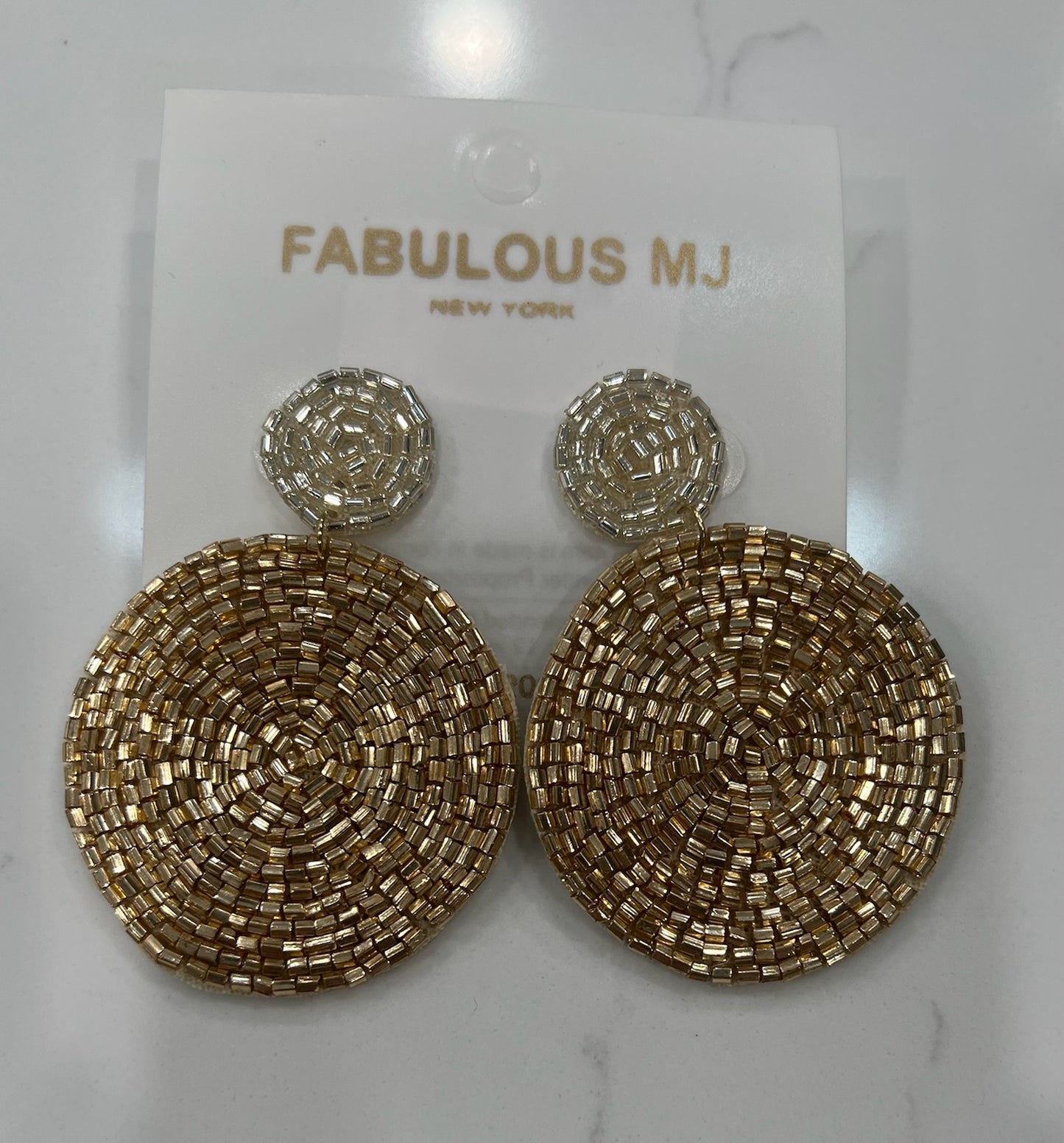 Gold Bead Disk Earrings