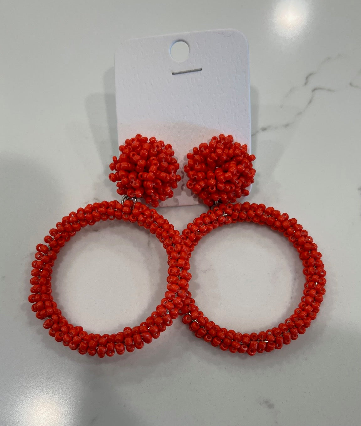 Red Circle Beaded Earrings