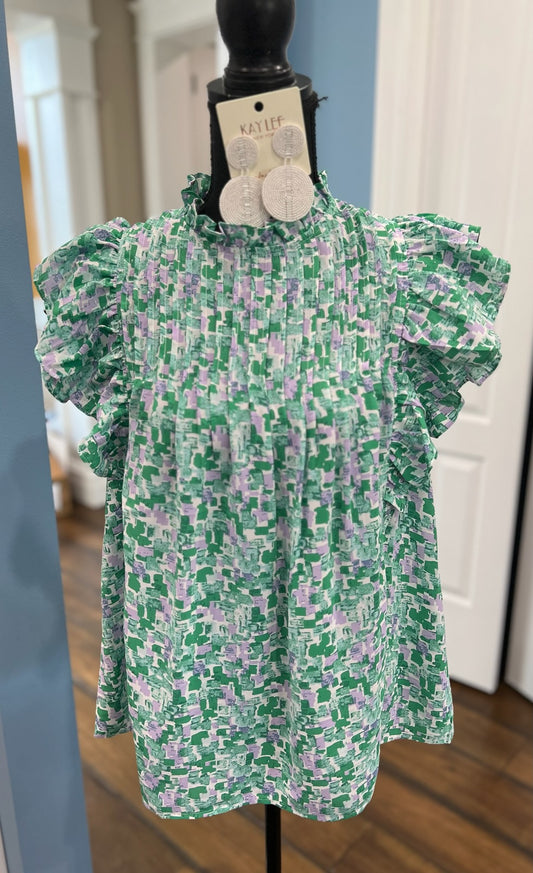 Green Floral Short Sleeve