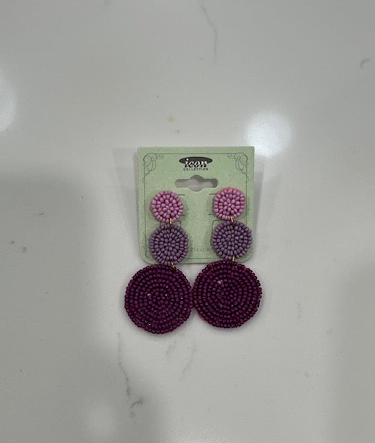 Seed Bead Three Circle Dangle Earrings